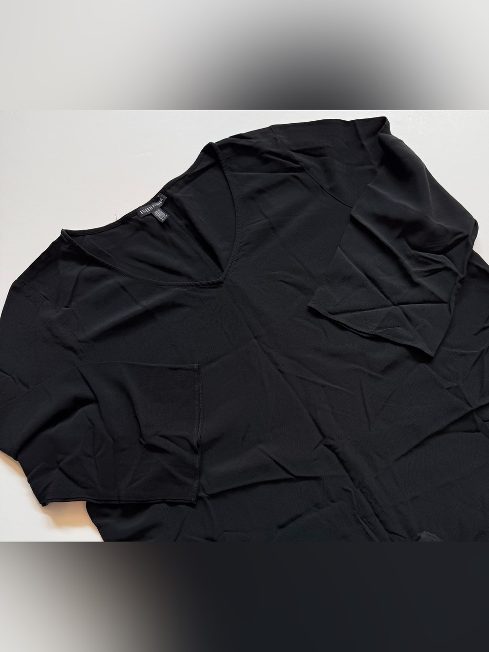 Eileen Fisher Women’s XL Tunic Dress Black Vneck 3/4 Sleeve